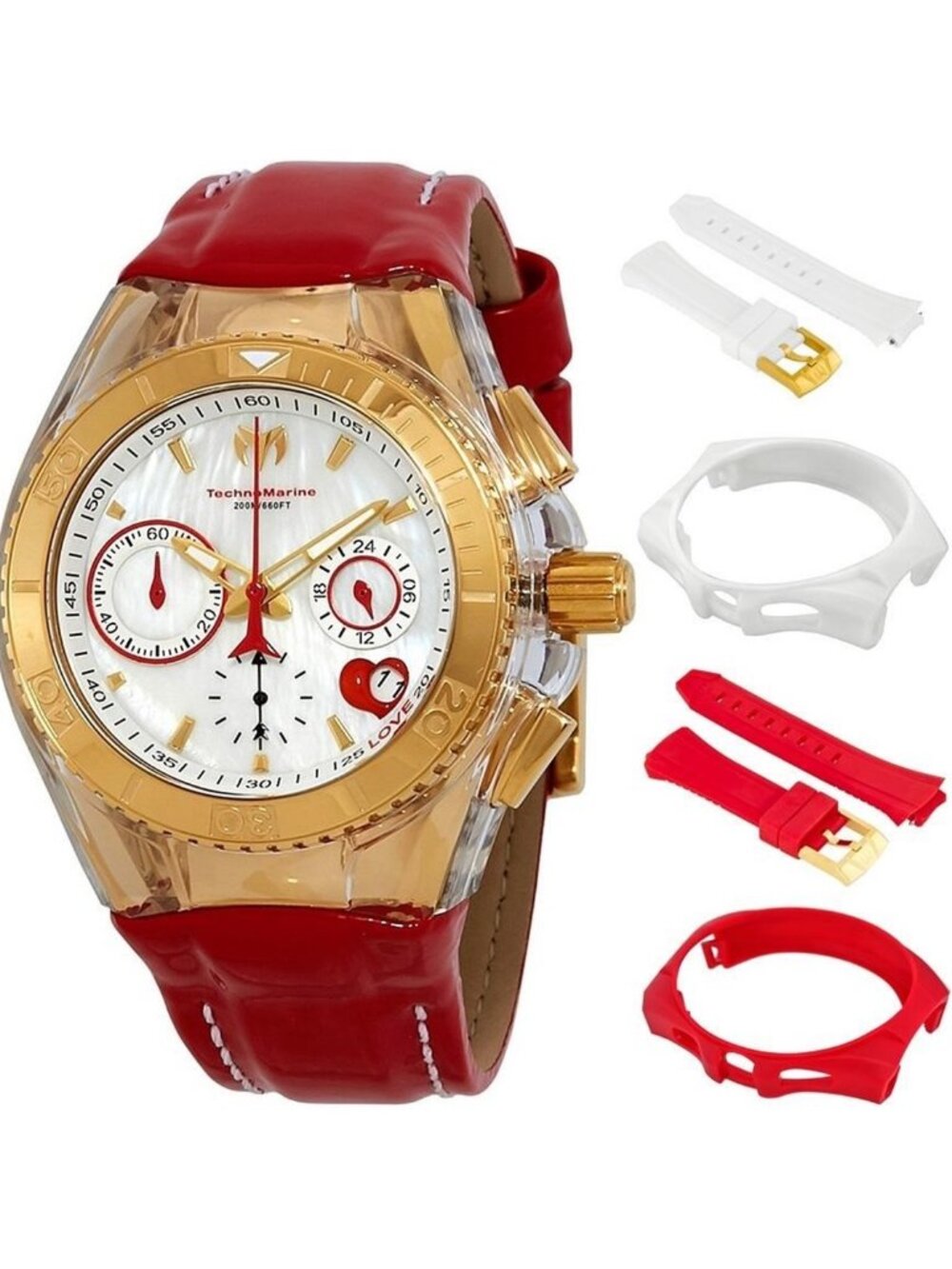 NWT Technomarine Cruise Valentine Chronograph Quartz White Mother of Pearl Dial
